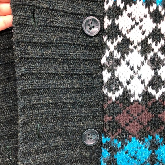 Peak Performance Blue Grey Multicolor Argyle Sweater Cardigan waist tie size M - Picture 7 of 16